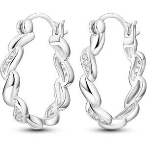925 Sterling Silver Earrings Hoops Cubic Zirconia Hypoallergenic Jewelry for Her